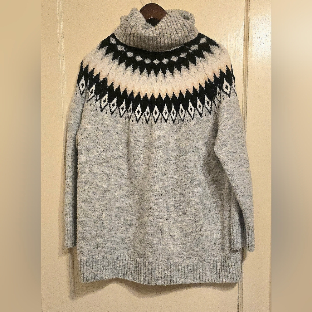 Aspen 1X Nordic Fair Isle Turtleneck Sweater Gray Black - Picture 3 of 5